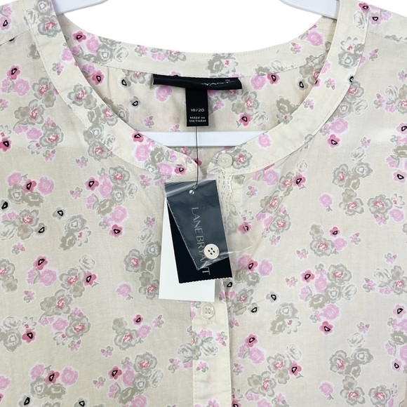 Lane Bryant Cotton Button Front Floral 3/4 Sleeves Top Pink NWT - Picture 10 of 13